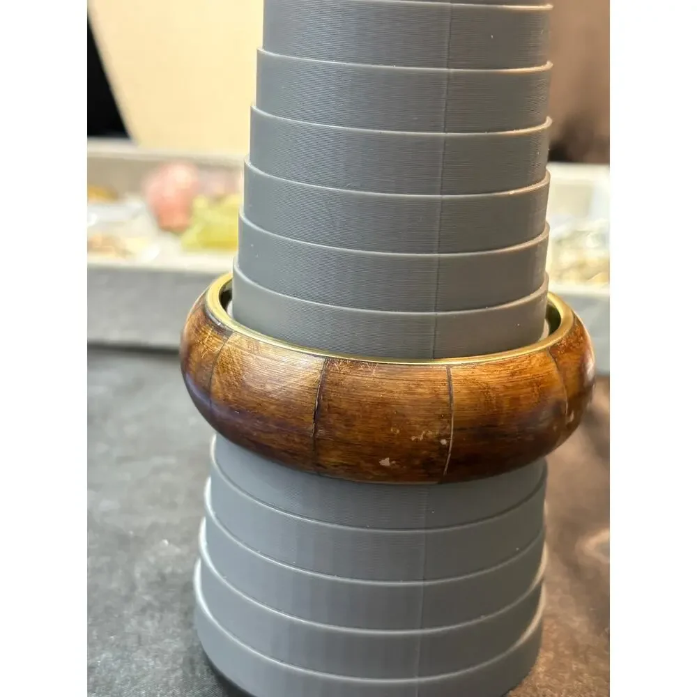 Vintage Carved Bone Bangle Bracelet With Metal Size 8.25”